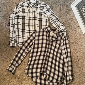American Eagle Outfitters Plaid Button Down Shirts - Black and White